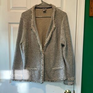 Cozy Textured Knit Open Cardigan Cream & Black Chicos xl old money